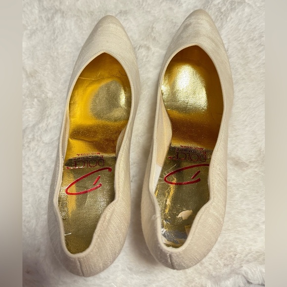 VTG 80’s Cream Dolce by Pierre Heels Scalloped Edge Textured Linen SZ 8 Bridal - Picture 4 of 16